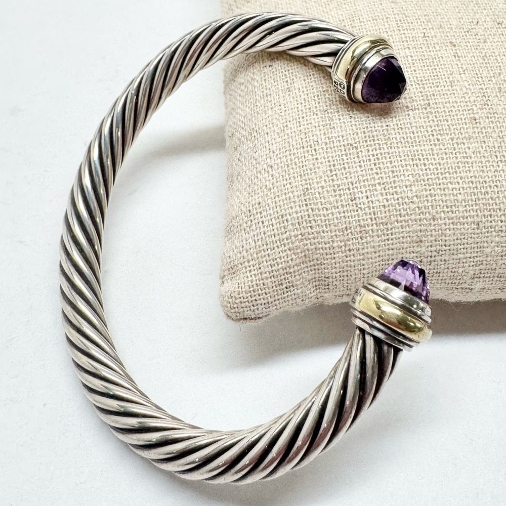 David Yurman 7mm Amethyst Cable Classic Cuff Bracelet .925/14K